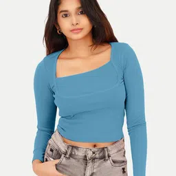 Radprix Scoop Neck Long Sleeves Regular Fit Crop Length Cotton T-Shirt-picture-12