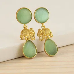 TISHUL JEWELS Gold-Plated Crystals Studded Elephant Shaped Drop Earrings-picture-40