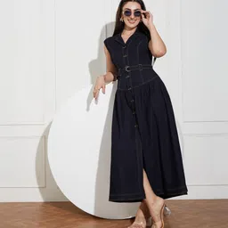 Women Shirt Blue Ankle Length Dress-image-24