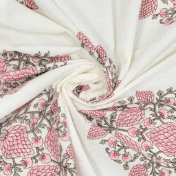 Texstylers White & Grey Floral Printed Rectangular Anti-Slip Cotton 6-Seater Table Cover image 4