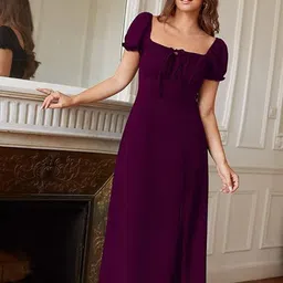 ROSERY PARIS Women Puff Sleeve Slits Fit & Flare Dress-picture-38