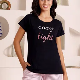 Bodycare Women Pure Cotton Typography Printed Night Suit-image-87