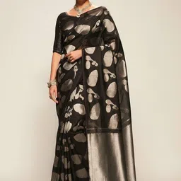 Bindi Fashion Woven Design Zari Silk Blend Handloom Banarasi Saree-image-44