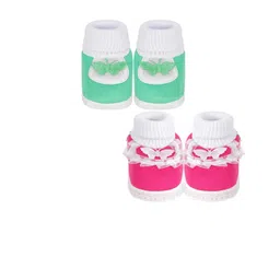NESKA MODA 0 To 6 Months Newborn Baby Girls Pack of 2 Pair Soft Cotton Butterfly Frill Booties image 4