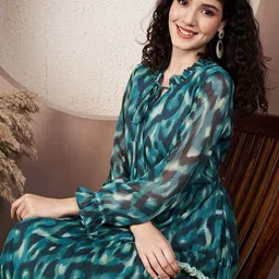 CORSICA Print Tie-Up Neck Chiffon Maxi Midi Dress image 5