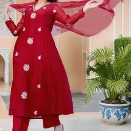 Moda Rapido Women Embroidered Panelled Thread Work Kurta with Trousers & With Dupatta image 2