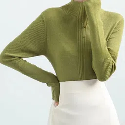 Outzidr Women Mock Neck Full Sleeve Fitted Pullover-image-57