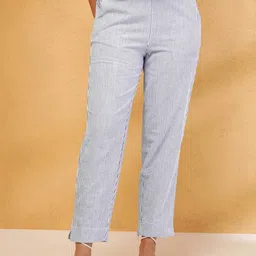 Fabindia Women Striped Cotton Regular Trousers-picture-21