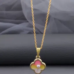 SZN Set Of 2 Stainless Steel Gold-Plated Artificial Beaded Enamelled Pendant With Chain image 5