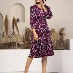 AASK Floral Printed Tiered Fit & Flare Dress image 3