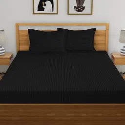 WEAVE AND DECOR Black Striped 300 TC Bedsheet with 2 Pillow Covers-picture-56