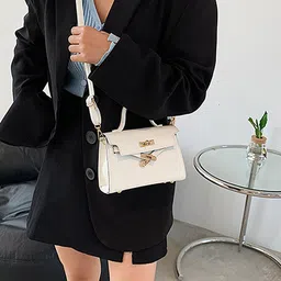 LULU & SKY PU Structured Handheld Bag with Cut Work image 4