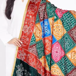 Rani Saahiba Bandhani Printed Mirror Work Taping Border Dupatta image 2