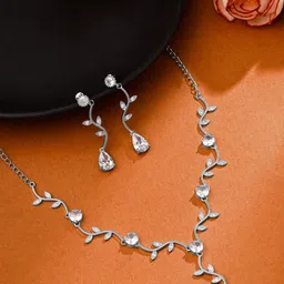 Yellow Chimes Rhodium Plated Cubic Zircon & Diamond Studded Jewellery Set image 1