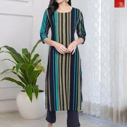 HERE&NOW Selection Of 2 Striped Round Neck Straight Kurtas-picture-11