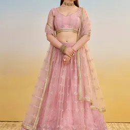 Zeel Clothing Embroidered Sequinned Semi-Stitched Lehenga & Unstitched Blouse With Dupatta-picture-11