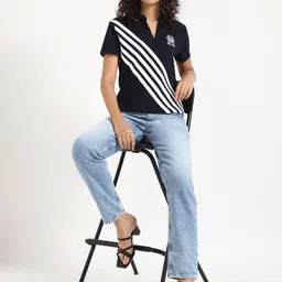 Tommy Hilfiger Women Striped Polo Collar Monochrome T-shirt image 4