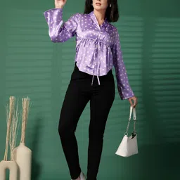 fuchsia PRETTY LOVING THING Polka Dot Print Bell Sleeve Shirt Style Top image 5