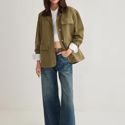 Trendyol Colourblocked Double Collar Pure Cotton Longline Tailored Jacket image 5