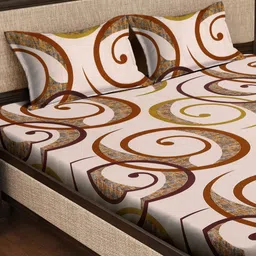 Myntra Elegant Homes Cream-Coloured & Brown Geometric 300 TC King Bedsheet with 2 Pillow Covers image 3