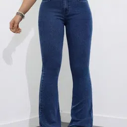 mwfashion Women Boot-Leg High Rise Dark Blue Jeans image 3