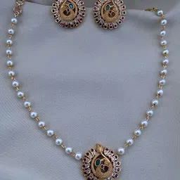 ROFARWORD Gold Plated Cubic Zirconia Stone Studded & Beaded Jewellery Set image 2