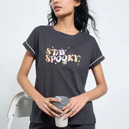 Dreamz by Pantaloons Women Printed Pure Cotton Round Neck Lounge T-Shirt-picture-36