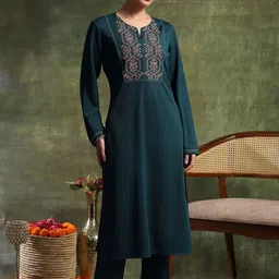 Nayam By Lakshita Women Ethnic Motifs Embroidered Regular Thread Work Kurta with Trousers-picture-41