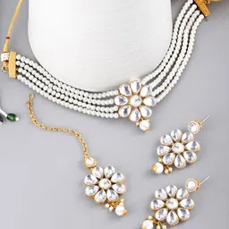 Peora Set Of 2 Gold Plated Stone Studded & Beaded Jewellery Set-picture-15