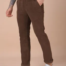 Crimsoune Club Men Printed Smart Slim Fit Corduroy Trousers image 3