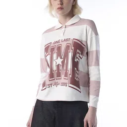 ONLY Typography Printed Polo Collar Cotton T-shirt-picture-38