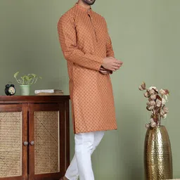 Jompers Men Embroidered Regular Chikankari Pure Cotton Kurta with Pyjamas image 4