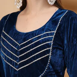 HIRA FASHION Women Empire Thread Work Velvet Kurta with Palazzos & With Dupatta image 2