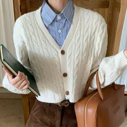 LULU & SKY Women Cable Knit V- Neck Crop Cardigan-picture-32