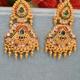 MEIRA JEWELLERY Silver Plated Stones Studded & Beaded Contemporary Drop Earrings-image-74