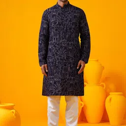SOJANYA Ethnic Motifs Embroidered Mandarin Collar Thread Work Straight Kurtas-picture-21