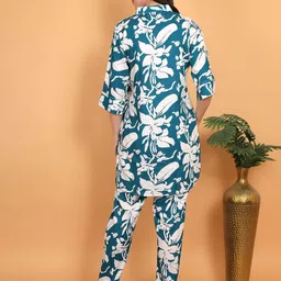 Fihana Floral Printed Mandarin Collar Straight Tunic With Trousers image 2