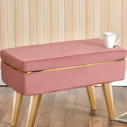 Shadowkart Pink & Brown Wooden & Velvet Rectangle Ottoman-image-78