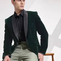 Men Solid Tuxedo Style Formal Blazer-image-68