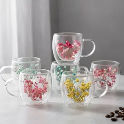 coozico Eco-Friendly Real Flower Dry Flower Cup Double Layer Glass Mugs Glass Water/Juice Glass image 2