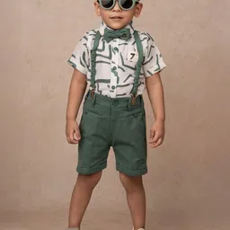LITTLE COLLARS Boys Printed Short Sleeves Pure Cotton Shirt With Shorts-image-70