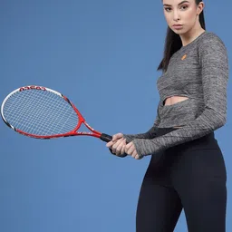 CORSICA Women Cut off Round Neck Full Sleeves Gym Top-image-1