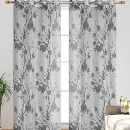 Galaxy Home Decor Grey & Transparent 2 Pieces Floral Printed Sheer Long Door Curtains-image-50