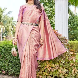 SATYAM WEAVES Ethnic Motifs Woven Design Zari Banarasi Saree with Unstitched Blouse-image-56