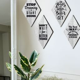 CVANU 4Pcs Grey & Black Printed Wooden Wall Decor Hangings-picture-39