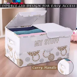Aura White & Beige 2 Pieces Printed Double Lid Large 2 Compartments Wardrobe Organizers image 4