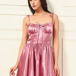 TANDUL Women Exquisite Pink Satin Dress-picture-27
