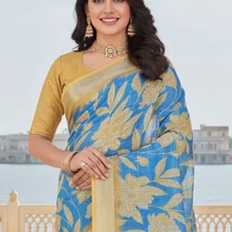 ZAMUNA Floral Pure Linen Saree image 2
