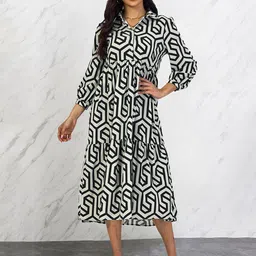 Sugathari Women Print A-Line Dress-image-7
