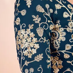 Inddus Women Teal Colour Embroidered Saree Blouse image 3